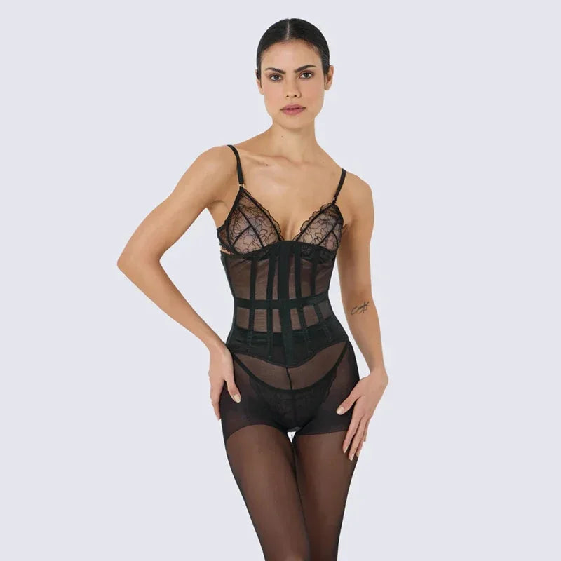 Women Transparent Mesh Corset Underbust Fish Bone